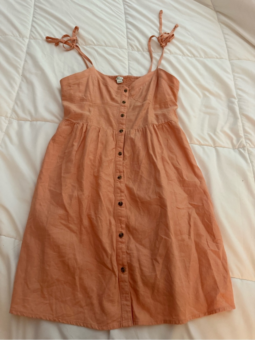 aerie Peach Tie-Shoulder Button-Front Mini Dress
